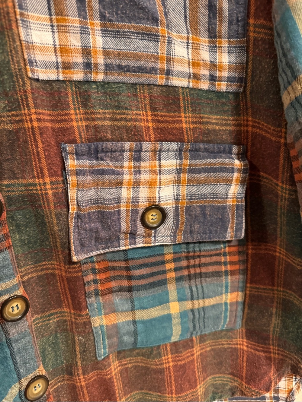 Angie Patchwork Plaid Button-Down Shirt Jacket - Teal & Brown & Cream - Picture 6 of 9
